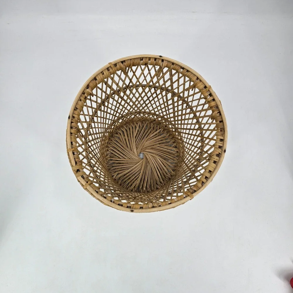 Vintage Wicker Rattan Wastebasket Handwoven Boho Coastal Storage Basket Decor